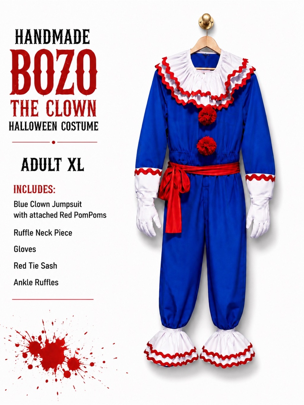 🤡 Handmade Bozo The Clown Halloween Costume Adult XL Complete Set